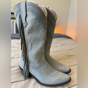 Laredo Light Blue Fringe Cowboy Boots